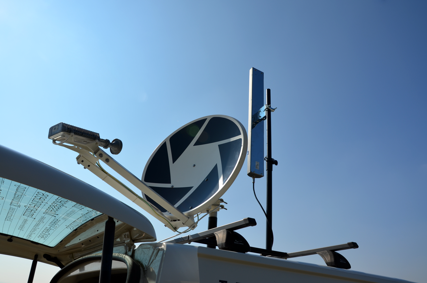 SAT-Aufbau und WLAN-Antenne für 2,4Ghz & 5Ghz Ausstrahlung.